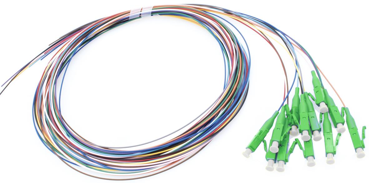 12er Pigtailsatz LC/APC, farbig, E9/125µm, OS2, 2m, Grade B