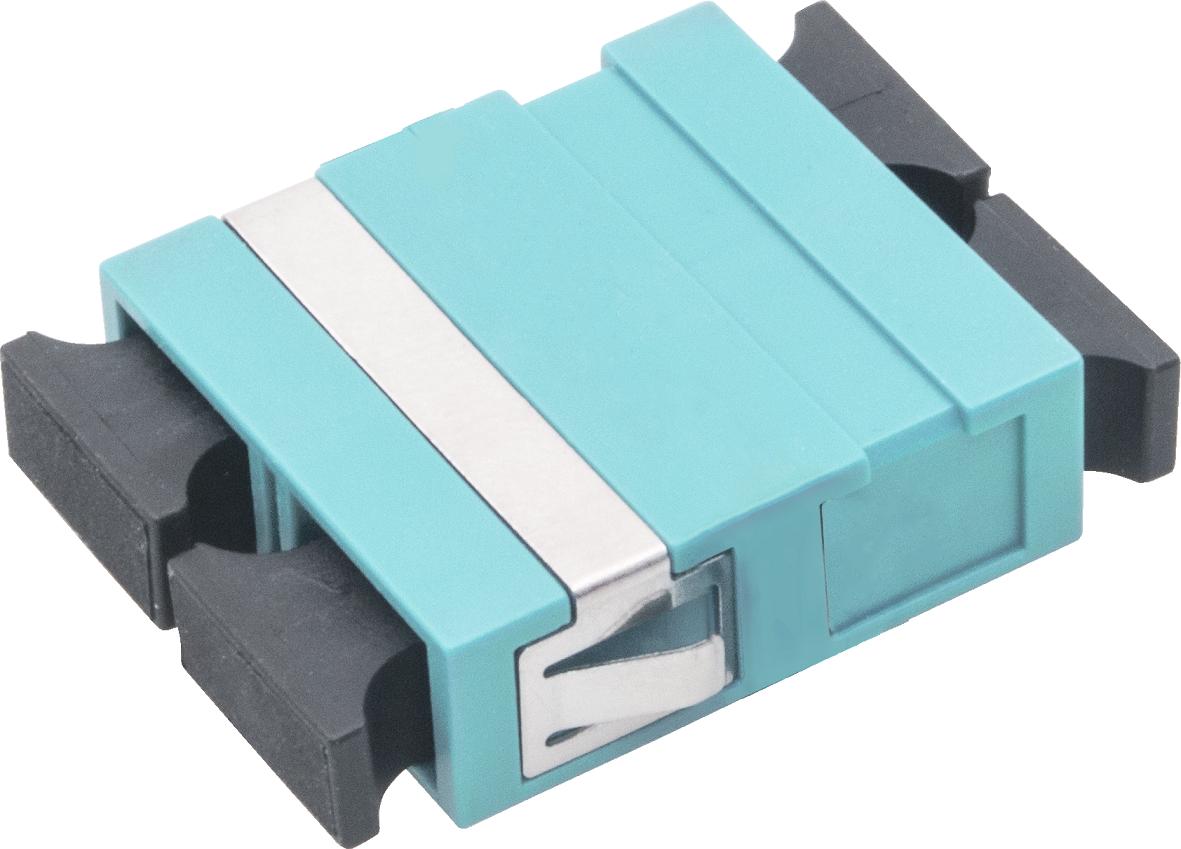 SC duplex Kupplung MM, Keramikhülse, aqua OM3, w/o flange