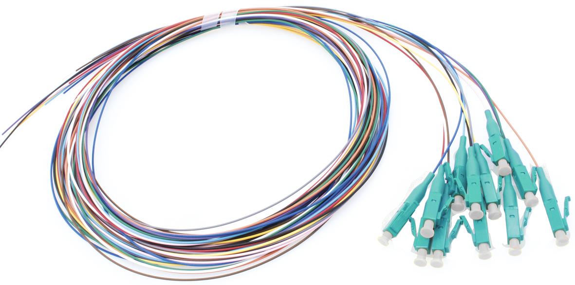 12er Pigtailsatz LC, farbig, 50/125µm, OM3, 2m