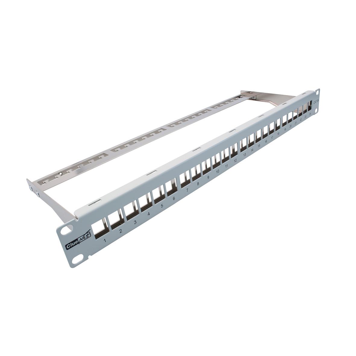 ClueNet 19"Patchpanel, 24-port, modular, 1HE, leer, RAL7035