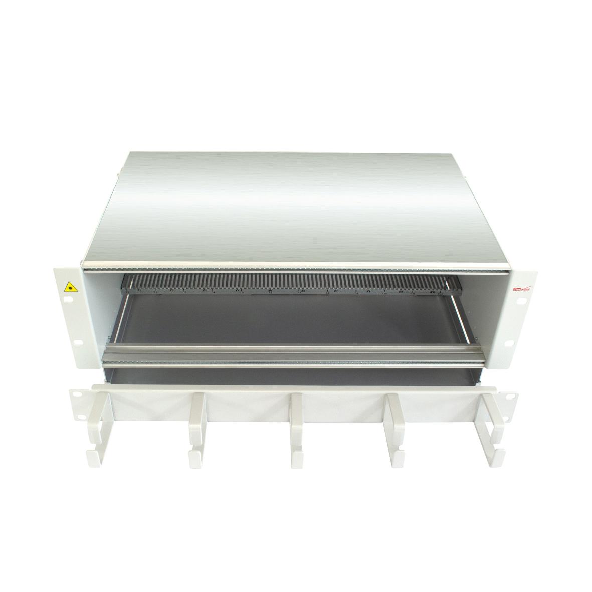 19" Baugruppenträger 4HE / 84TE bis 288 Fasern oder 18 x RJ45, Mischbestückung
